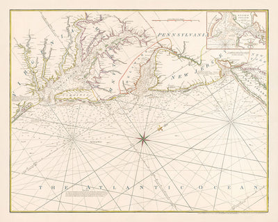Alte Seekarte der nordamerikanischen Küste von Heather, 1802: New Yorker Hafen, Chesapeake Bay, Krieg von 1812