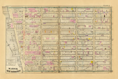 Mapa antiguo de Chelsea, Nueva York, 1879: 6th a 13th Ave, Seminario Teológico, Retort House, Grand Opera House