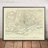 Old Map of Warsaw, 1870: Vistula River, Old Town, Łazienki Park, Royal Castle, Museums