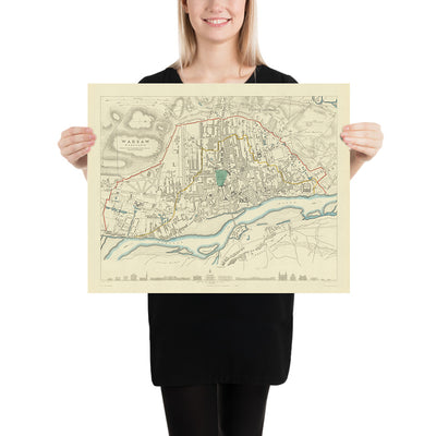 Alte Karte von Warschau, 1870: Weichsel, Altstadt, Łazienki-Park, Königsschloss, Museum des Warschauer Aufstands