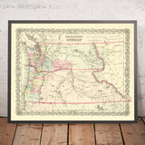 Old map of Washington & Oregon by Colton, 1859: Olympia, Vancouver, Salem, Portland, Walla Walla