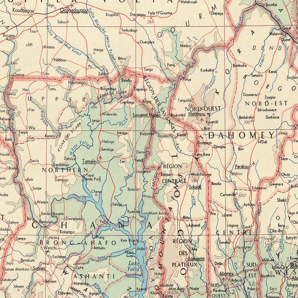 Carte du vieux monde de l'Afrique de l'Ouest par le service topographique de l'armée polonaise, 1967 : carte politique et physique détaillée des pays d'Afrique de l'Ouest