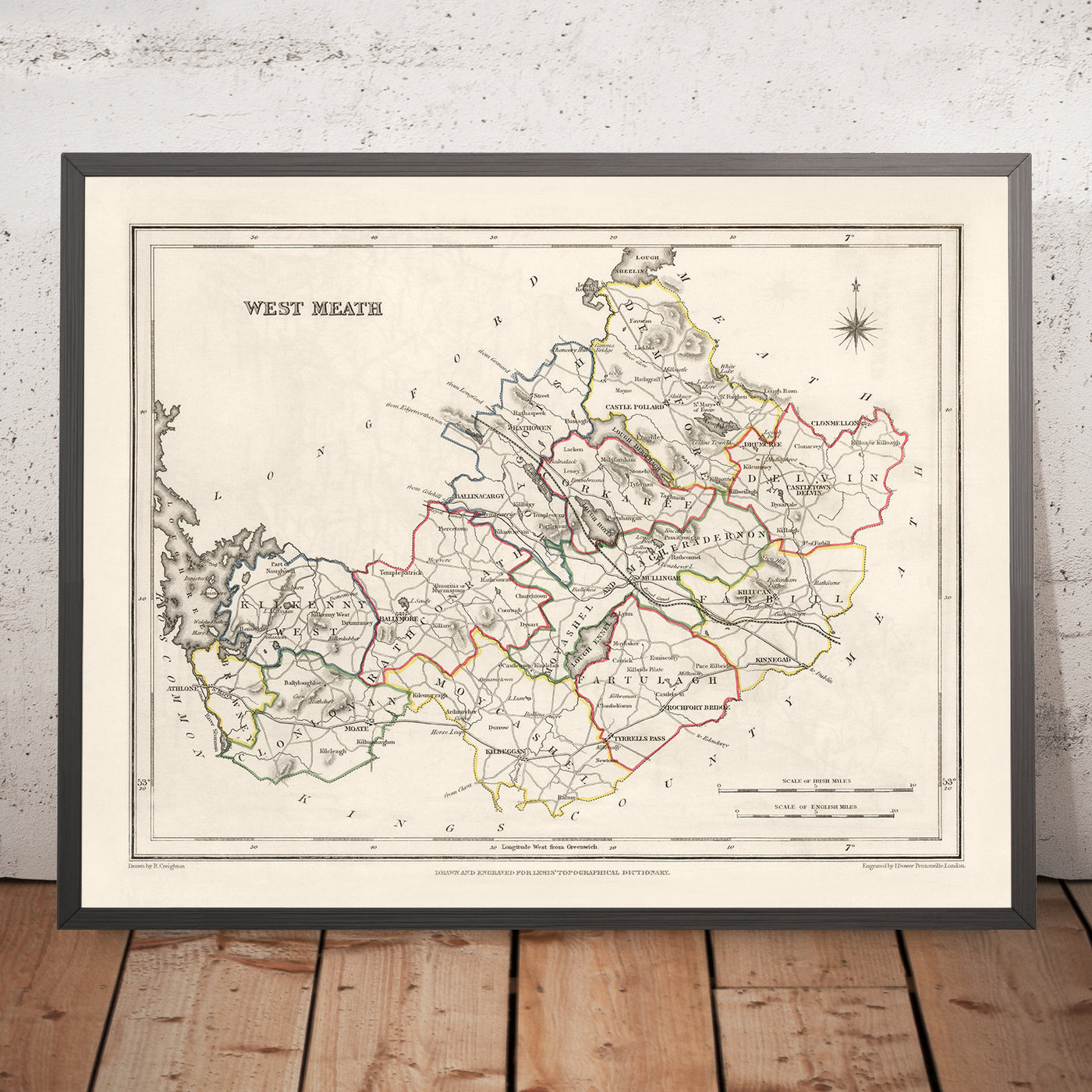 Ancienne carte du comté de Meath par Samuel Lewis, 1844 : Navan, Trim, Kells, Athboy, Hill of Tara