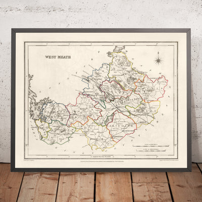 Ancienne carte du comté de Meath par Samuel Lewis, 1844 : Navan, Trim, Kells, Athboy, Hill of Tara