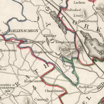 Ancienne carte du comté de Meath par Samuel Lewis, 1844 : Navan, Trim, Kells, Athboy, Hill of Tara