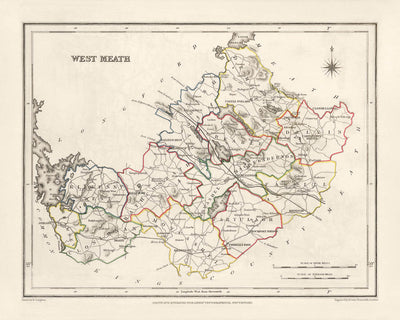 Ancienne carte du comté de Meath par Samuel Lewis, 1844 : Navan, Trim, Kells, Athboy, Hill of Tara