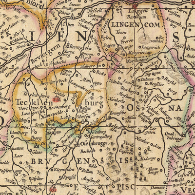 Mapa antiguo de Westfalia de Visscher, 1690: Hamburgo, Bremen, Hannover, Colonia, Dortmund