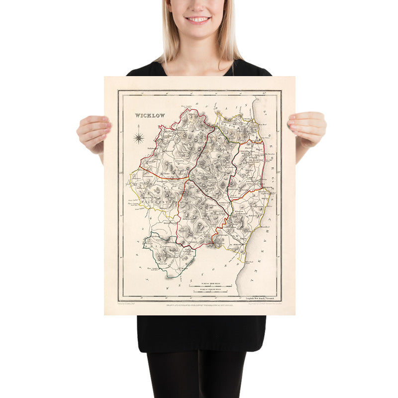Alte Karte der Grafschaft Wicklow von Samuel Lewis, 1844: Bray, Arklow, Baltinglass, Blessington, Glendalough