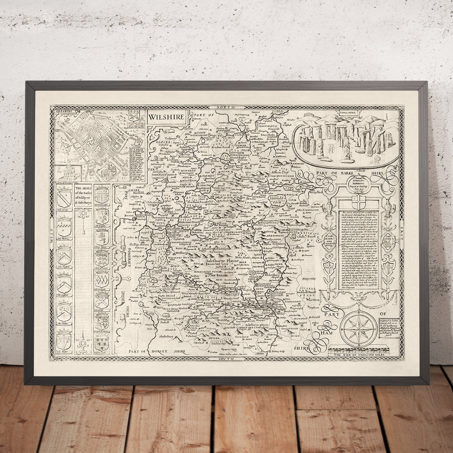 Old Map of Wiltshire in 1611 by John Speed - Salisbury, Stonehenge, Sw ...