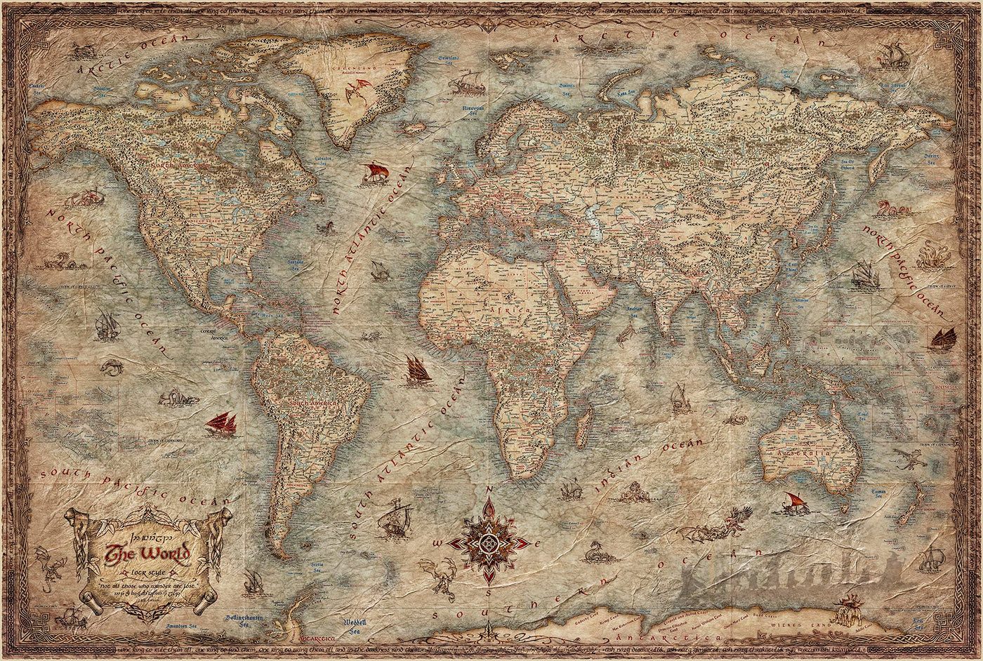 Old Lord of the Rings World Map by Ray&Co, 2022: Large Fantasy Middle ...