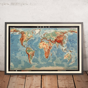 Mappa fisica del mondo antico di G Pohlmann, 1950: Grafico della sala conferenze educativa 
