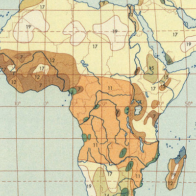 Ancienne carte infographique de l'agriculture mondiale, 1967 : utilisation des terres agricoles, système alimentaire mondial, contexte de guerre froide