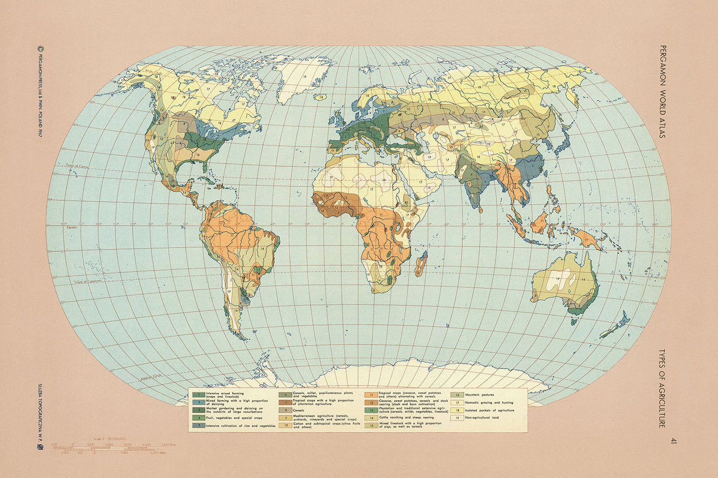 Old Infographic Map of World Agriculture, 1967: Agricultural Land Use, Global Food System
