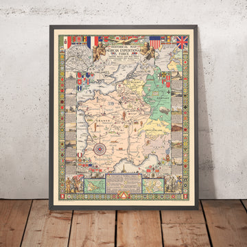 Old Map of the World War 1 Western Front, 1932: AEF, Hindenburg Line, Paris, Meuse-Argonne, Saint-Mihiel