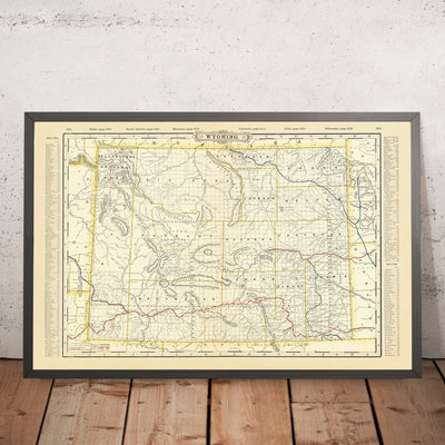 Old Map of Wyoming by Cram, 1891: Yellowstone, Grand Teton, Wind River Range