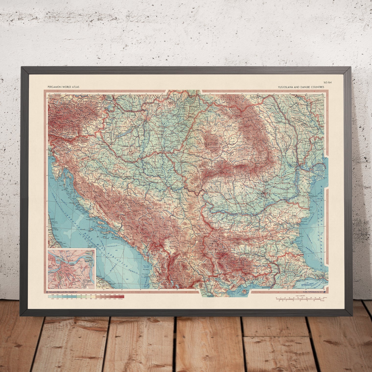 Old Map of Yugoslavia and Danube Countries, 1967: Detailed Political a ...