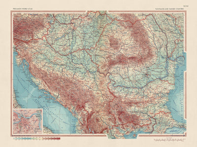 Old Map of Yugoslavia and Danube Countries, 1967: Detailed Political and Physical Map, Inset of Belgrade