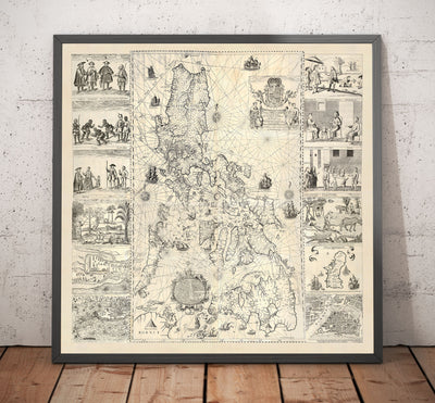 Antiguo mapa de Filipinas en 1734 por Pedro Murillo Velarde - Luzón, Manila, Mindanao, Palawan, Bisayas, Archipiélago de Sulu