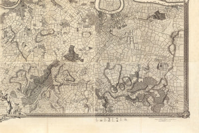 Ancienne carte de Londres en 1746 - 4 parties, panneaux encadrés, sans cadre - John Rocque Quadriptych