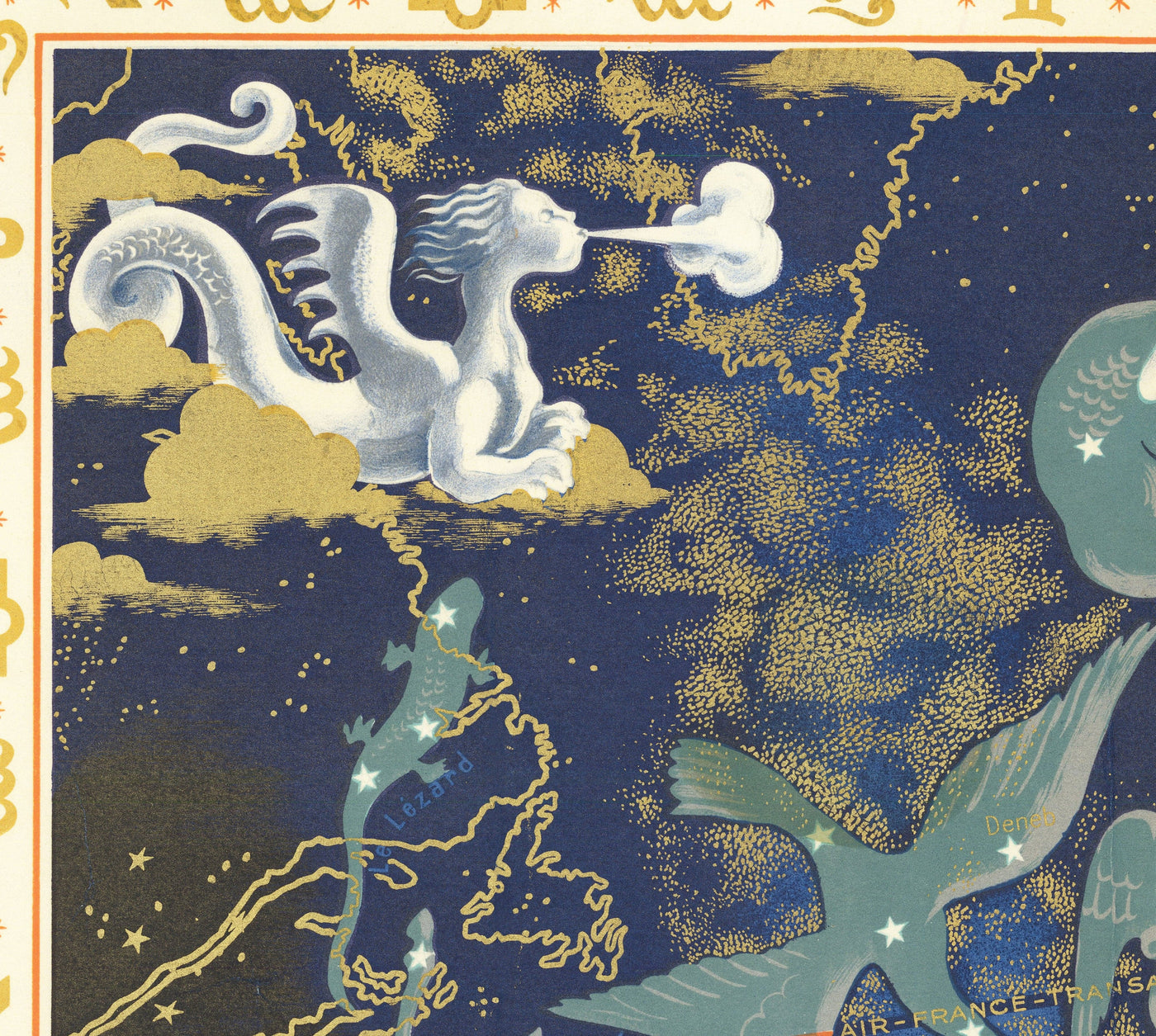 Old Air France Zodiac World Carte, 1939 par Lucien Boucher - Tableau mural céleste