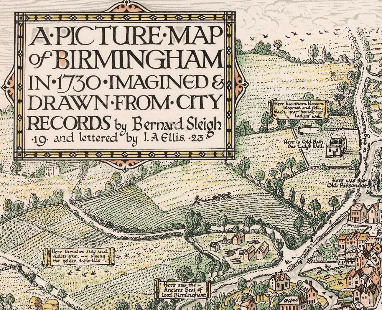 Birmingham Gesichtsmaske / Neck Gaiter mit Vintage-Karte Druck von Birmingham im Jahr 1730