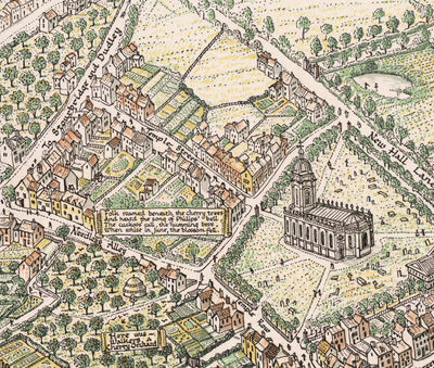 Antiguo mapa pictórico de Birmingham en 1730 por Bernard Sleigh