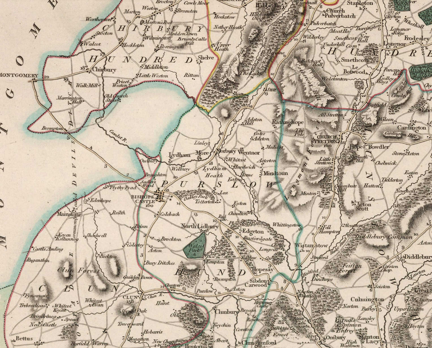 Old Map of Shropshire in 1805 by John Cary - Shrewsbury, Bridgnorth, Ludlow, Ironbridge, Oswestry