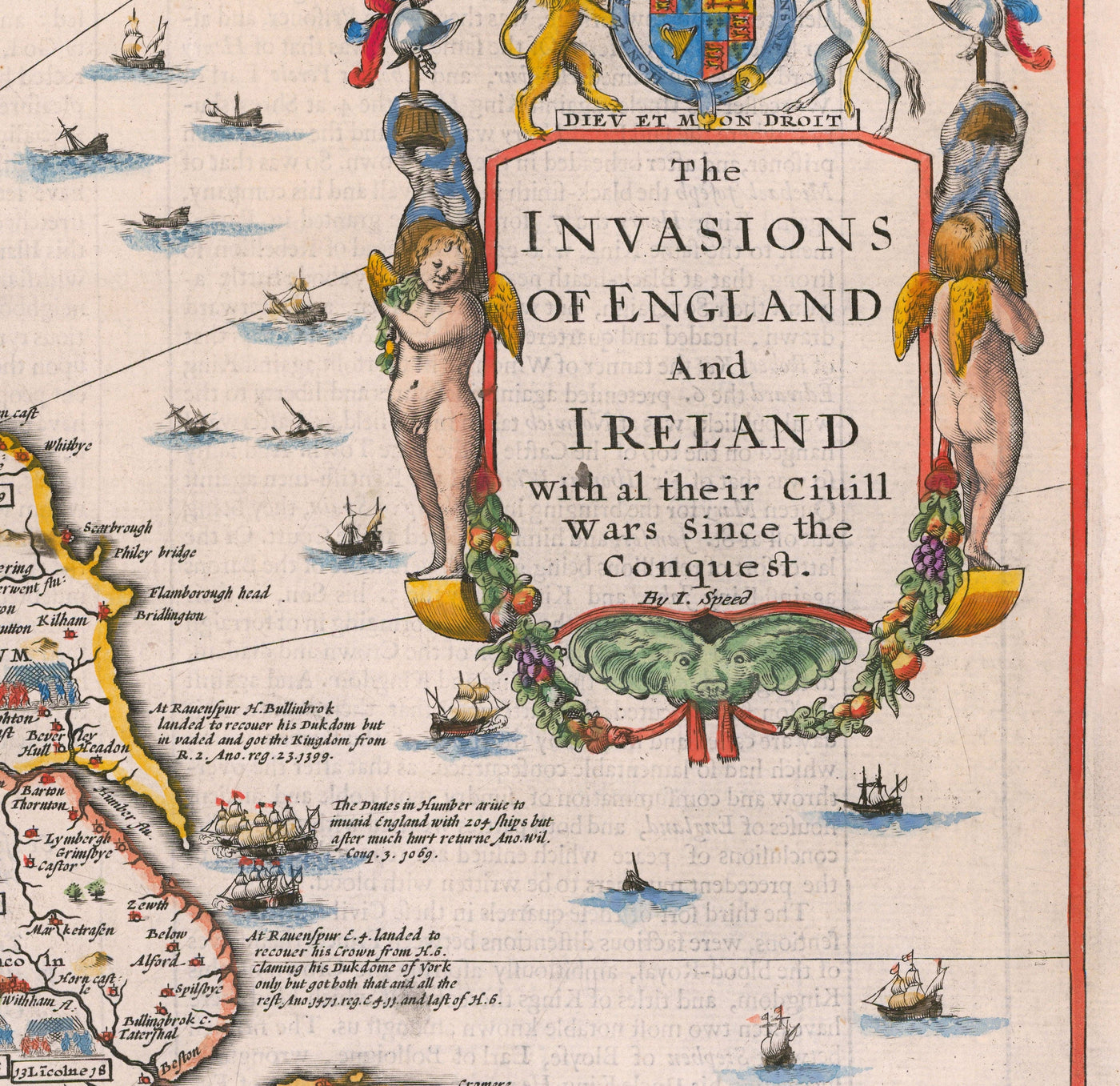 Ancienne carte d'Angleterre et d'Irlande, 1676 - Invasions et guerres civiles depuis 1066 - Antique Wall Art