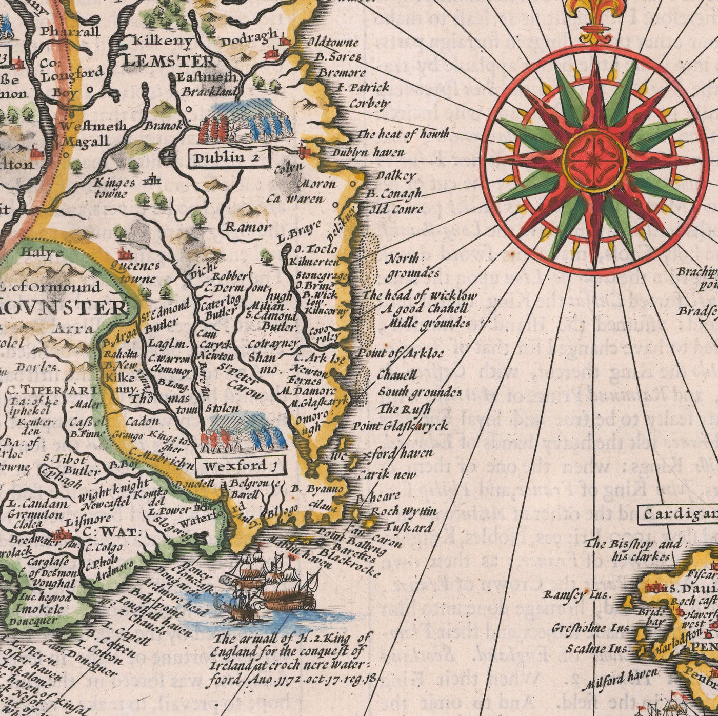 Antiguo mapa de Inglaterra e Irlanda, 1676 - Invasiones y guerras civiles desde 1066 - Arte de pared antiguo