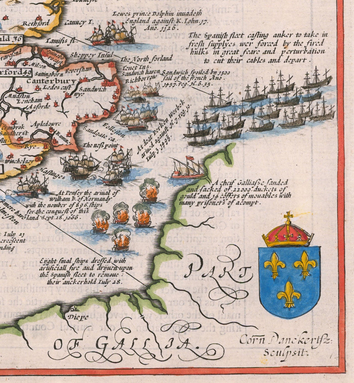 Antiguo mapa de Inglaterra e Irlanda, 1676 - Invasiones y guerras civiles desde 1066 - Arte de pared antiguo
