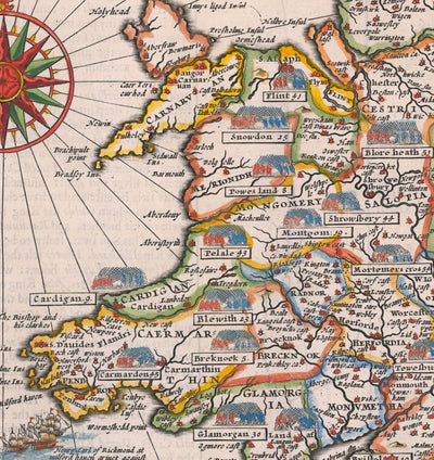 Ancienne carte d'Angleterre et d'Irlande, 1676 - Invasions et guerres civiles depuis 1066 - Antique Wall Art