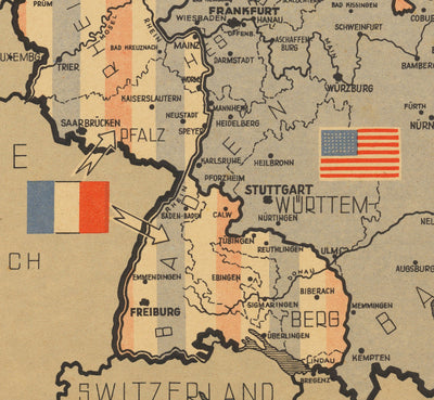 Nazi Germany World War 2 Map - Post War East & Westdeutschland Potsdam-Konferenz Berufsbild