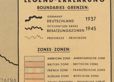 Nazi Alemania World War 2 Mapa - Post War East y West Alemania Potsdam Conference Ocupation Chart