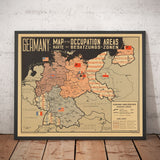 Mapa de Alemania de la posguerra de la Segunda Guerra Mundial - Este y Oeste de Alemania Gráfico de ocupación de la Conferencia de Potsdam 