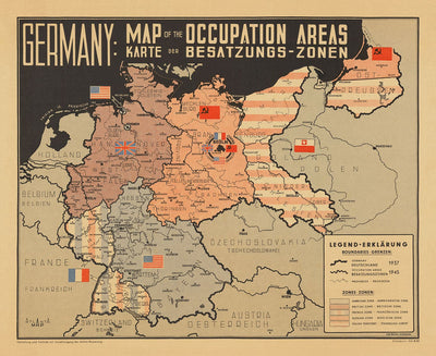 Nazi Alemania World War 2 Mapa - Post War East y West Alemania Potsdam Conference Ocupation Chart