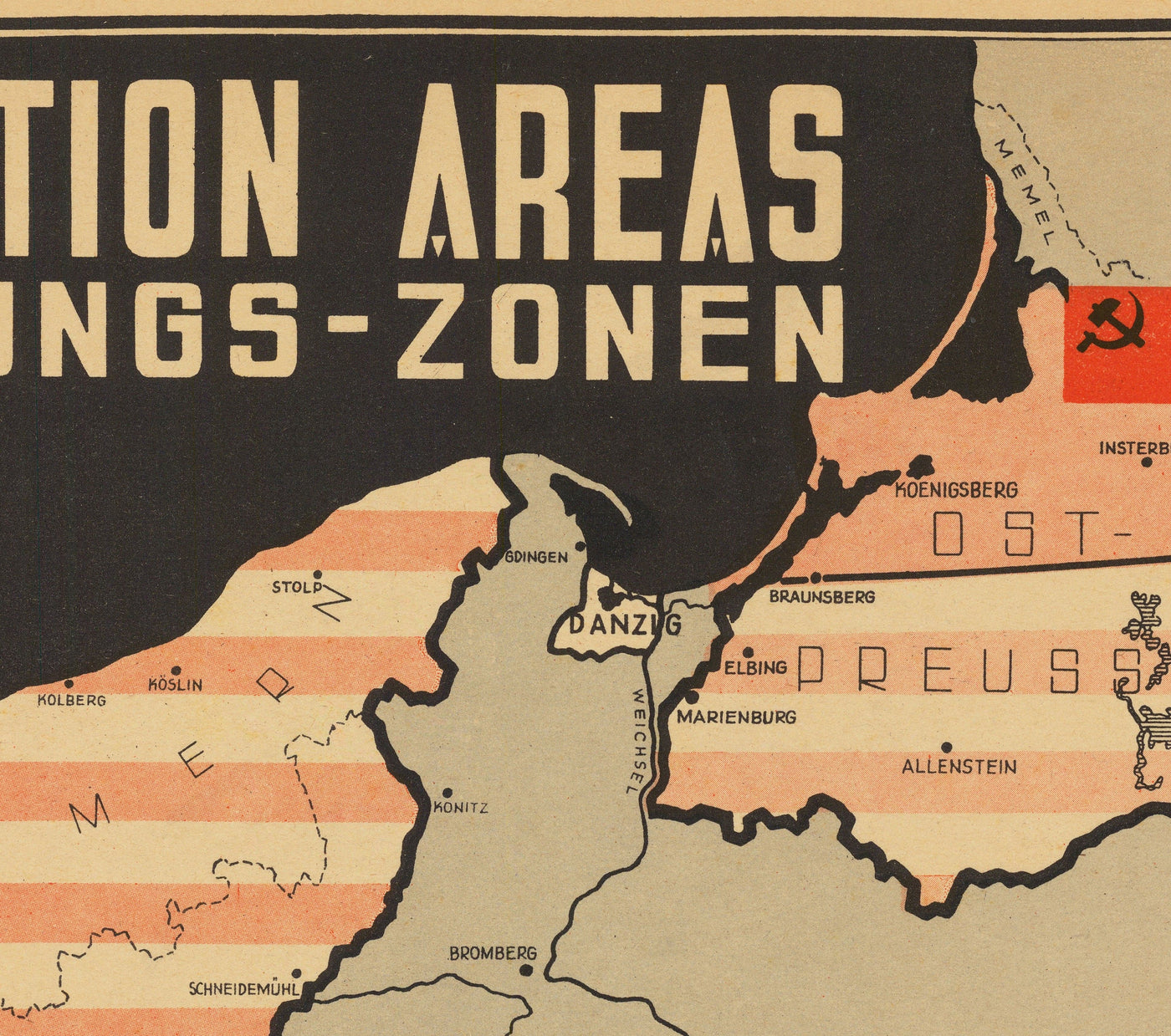 Nazi Germany World War 2 Map - Post War East & Westdeutschland Potsdam-Konferenz Berufsbild