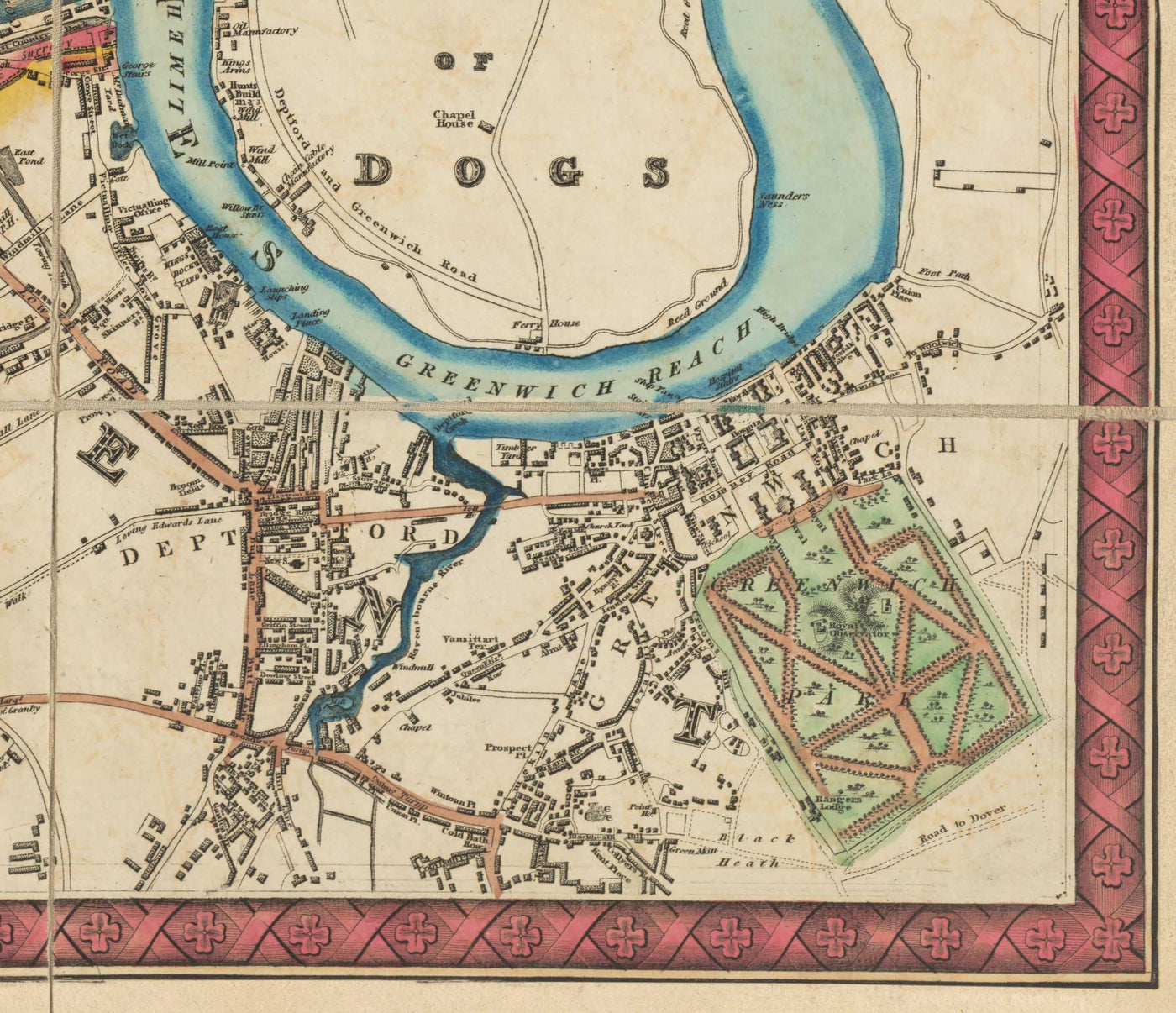 Mapa antiguo de Londres y sus alrededores en 1822 por Thompson - Isle of Dogs, Bermondsey, Deptford, Covent Garden, Westminster