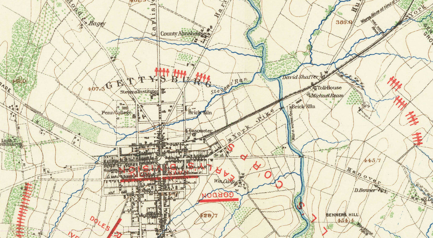 Alte Karte der Schlacht von Gettysburg im Jahr 1900 von Julius Bien - Nord gegen Süd, Konföderation gegen Union Bürgerkrieg Grafik