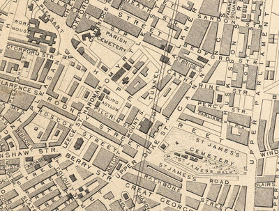 Old Monochrome Map of Liverpool by John Rapkin, 1851