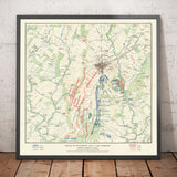 Alte Karte der Schlacht von Gettysburg im Jahr 1900 von Julius Bien - Nord gegen Süd, Konföderation gegen Union Bürgerkrieg-Diagramm 