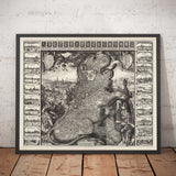 Ancienne carte de Leo Belgicus des Pays-Bas en 1611 par C. Janszoon Visscher - Pays-Bas, Belgique, Bruxelles, Amsterdam, Genk 