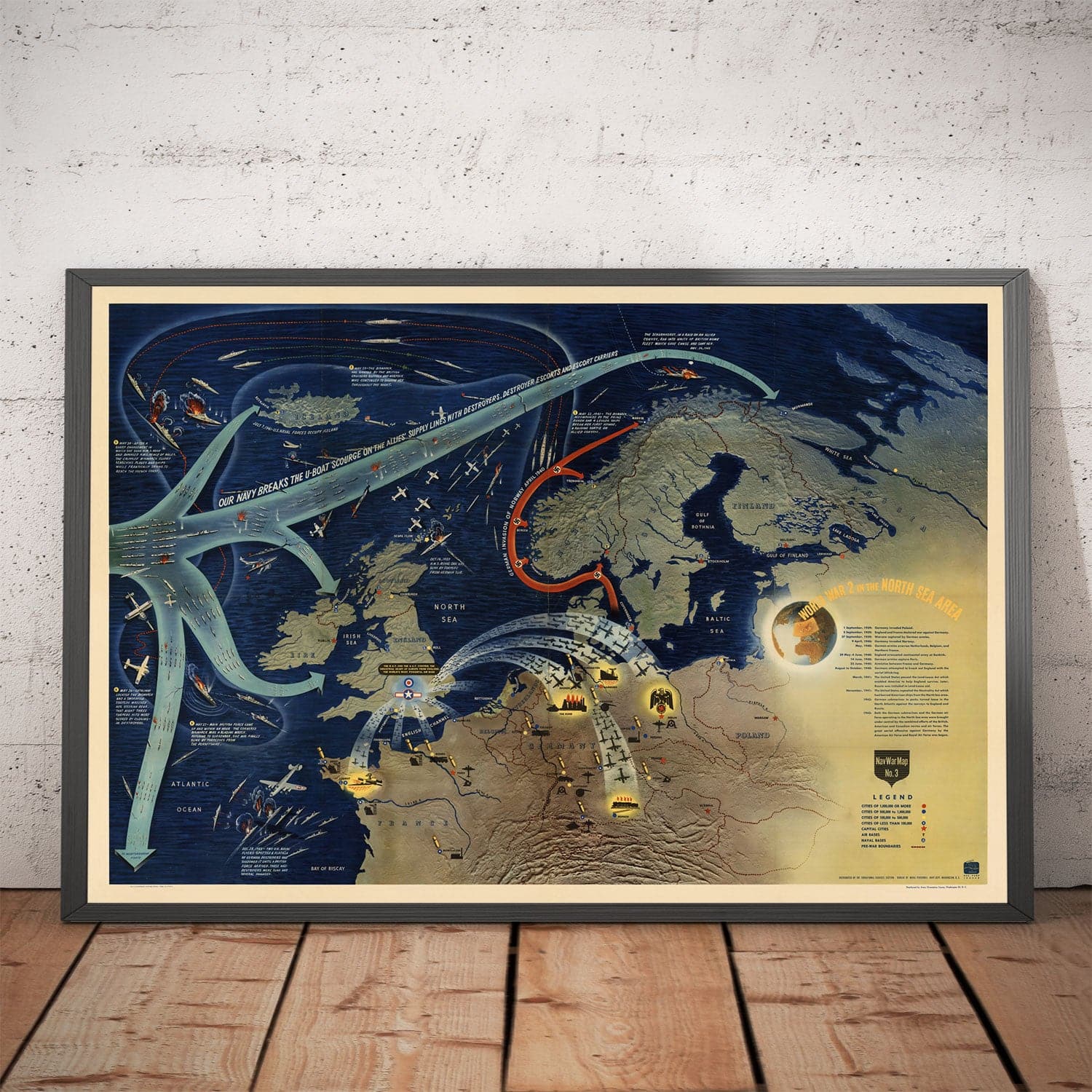 NavWarMap No. 3 - Old World War 2 Map, 1944 - Western Front, Allies vs ...