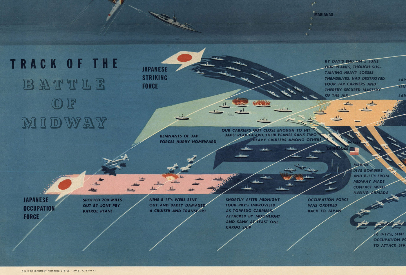 Navwarmap Nr. 4 - Old World War 2 Map, 1944 - Pacific Batles, Pearl Harbor, US Vs. Japan - US Navy Educational & Propaganda Map