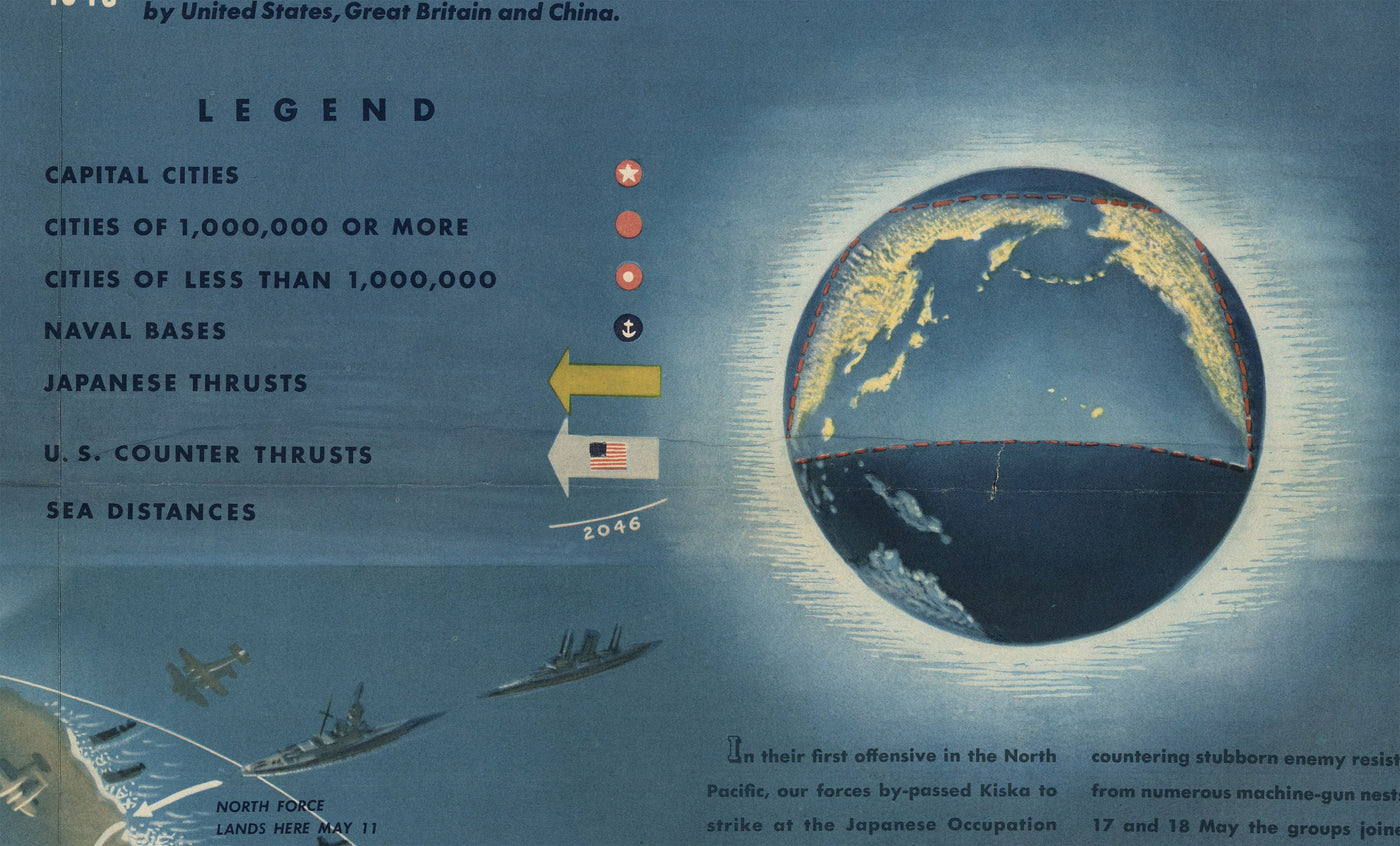 Navwarmap Nr. 4 - Old World War 2 Map, 1944 - Pacific Batles, Pearl Harbor, US Vs. Japan - US Navy Educational & Propaganda Map