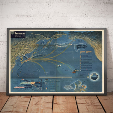 NavWarMap N. 4 - Mappa della Seconda Guerra Mondiale, 1944 - Battaglie del Pacifico, Pearl Harbour, Stati Uniti contro Giappone - Mappa educativa e di propaganda della Marina degli Stati Uniti 