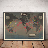 NavWarMap Nr. 6 - Alte Weltkrieg 2 Karte, 1944 - US Navy Bildungs- & Propagandakarte - Maritime Alliierte gegen Nazi-Wandkarte 