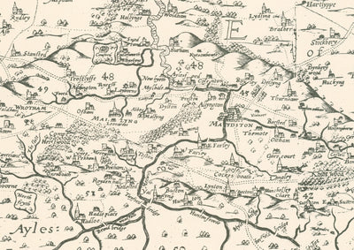 Alte Karte von Kent im Jahr 1596 von Philip Symonson - Dartford, Maidstone, Bromley, Tunbridge, Gillingham, Chatham