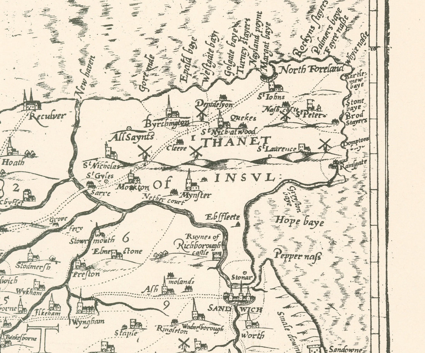 Alte Karte von Kent im Jahr 1596 von Philip Symonson - Dartford, Maidstone, Bromley, Tunbridge, Gillingham, Chatham