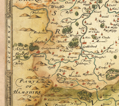Mapa antiguo de Southeast Inglaterra en 1575 por SAXTON - First Mapa raro de Londres, Kent, Sussex, Surrey, Middlesex