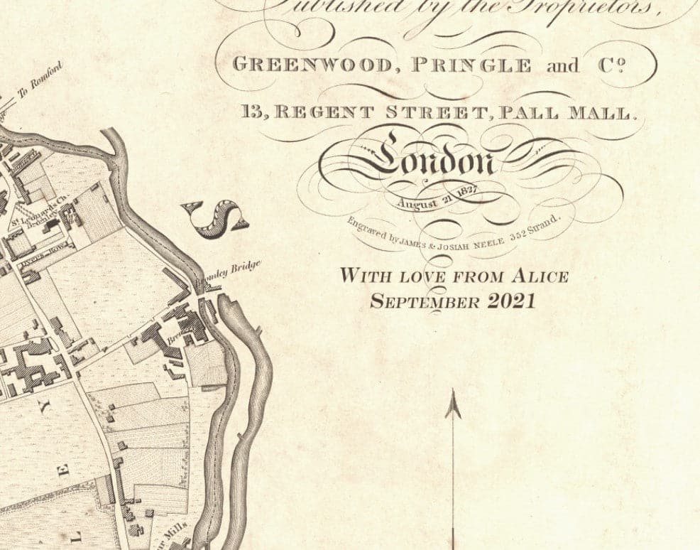 Grande carte ancienne de Londres par C&J Greenwood, 1830 - colorée à la main